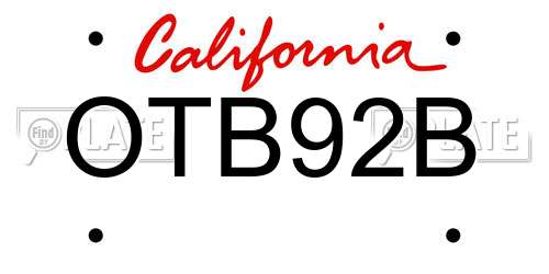 OTB92B California License Plate
