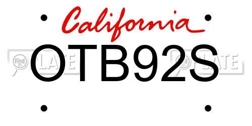 OTB92S California License Plate