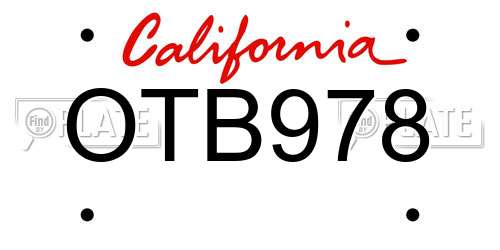 OTB978 California License Plate