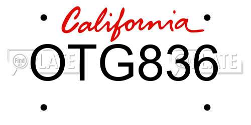OTG836 California License Plate