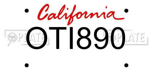 OTI890 California License Plate