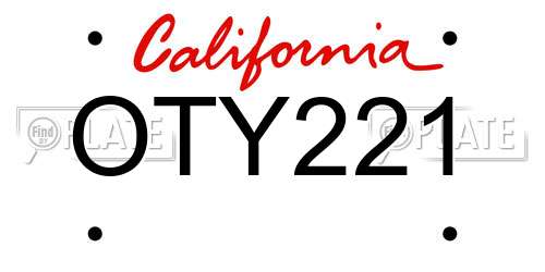 OTY221 California License Plate