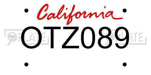 OTZ089 California License Plate