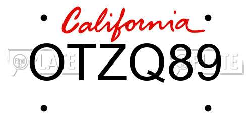 OTZQ89 California License Plate