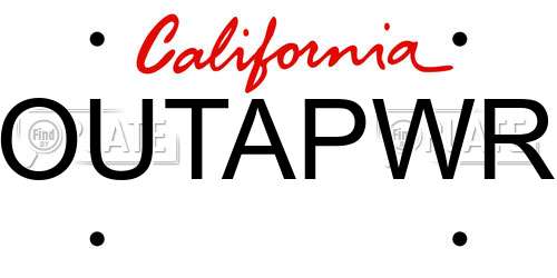 OUTAPWR California License Plate