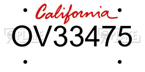 OV33475 California License Plate