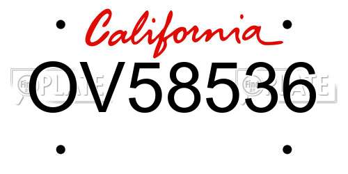 OV58536 California License Plate