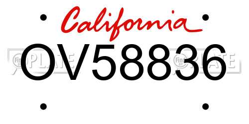 OV58836 California License Plate
