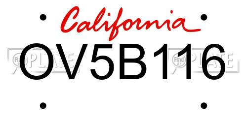 OV5B116 California License Plate