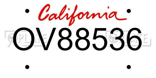 OV88536 California License Plate