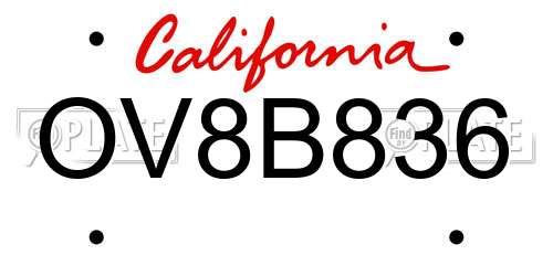 OV8B836 California License Plate