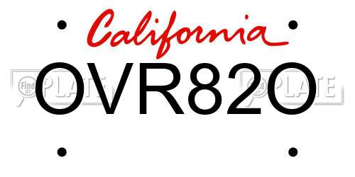 OVR82O California License Plate