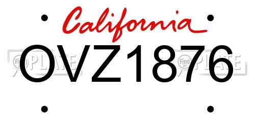 OVZ1876 California License Plate