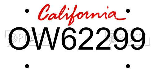 OW62299 California License Plate