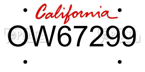 OW67299 California License Plate
