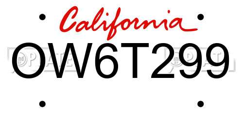 OW6T299 California License Plate