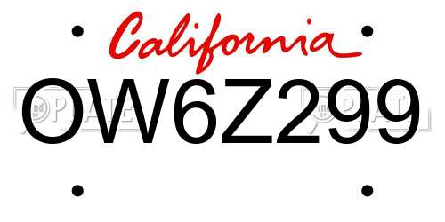 OW6Z299 California License Plate