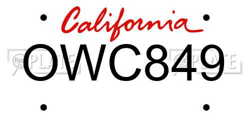 OWC849 California License Plate