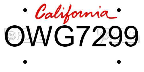 OWG7299 California License Plate
