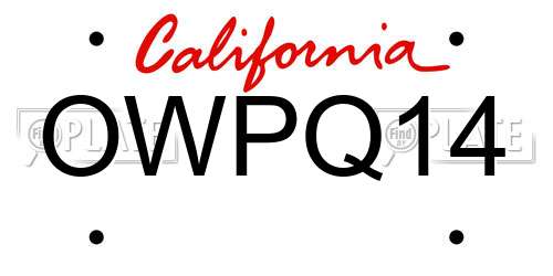OWPQ14 California License Plate