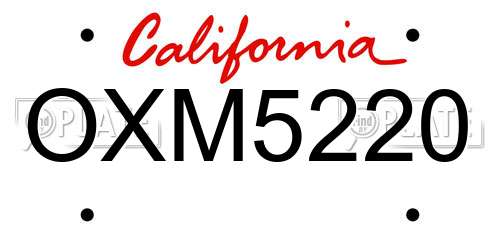 OXM5220 California License Plate