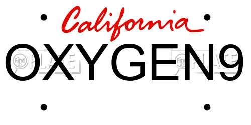 OXYGEN9 California License Plate