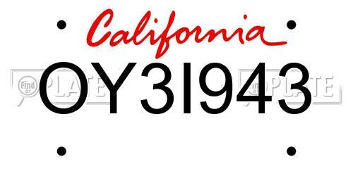 OY3I943 California License Plate