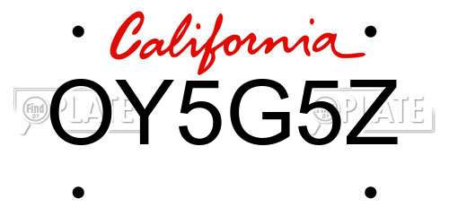 OY5G5Z California License Plate