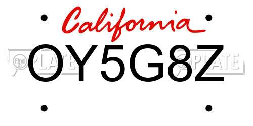 OY5G8Z California License Plate
