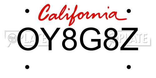 OY8G8Z California License Plate