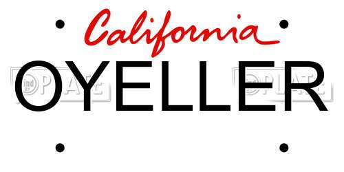 OYELLER California License Plate