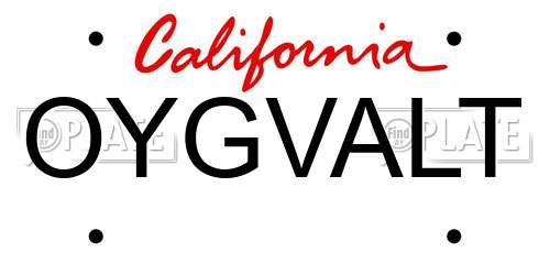 OYGVALT California License Plate