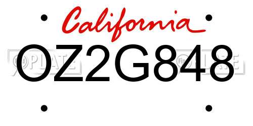 OZ2G848 California License Plate