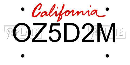 OZ5D2M California License Plate