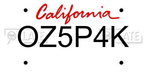 OZ5P4K California License Plate