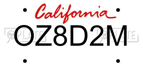 OZ8D2M California License Plate