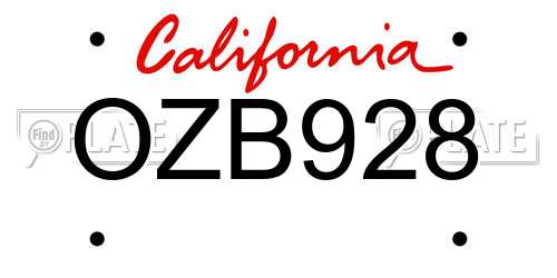 OZB928 California License Plate