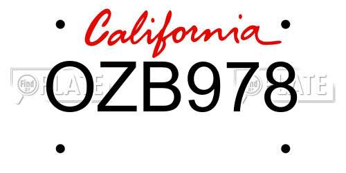 OZB978 California License Plate