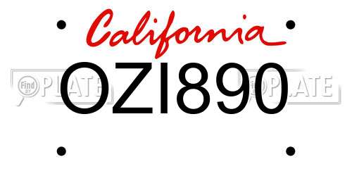 OZI890 California License Plate