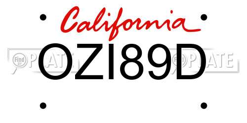 OZI89D California License Plate