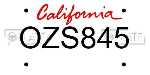 OZS845 California License Plate