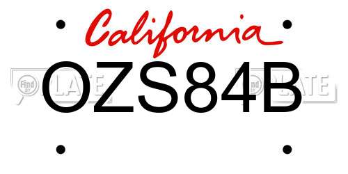 OZS84B California License Plate