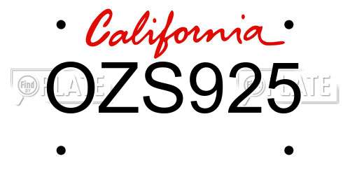 OZS925 California License Plate
