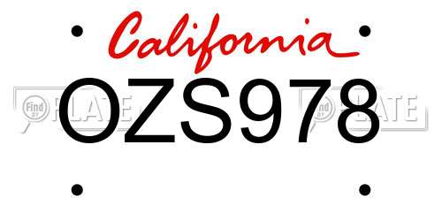 OZS978 California License Plate
