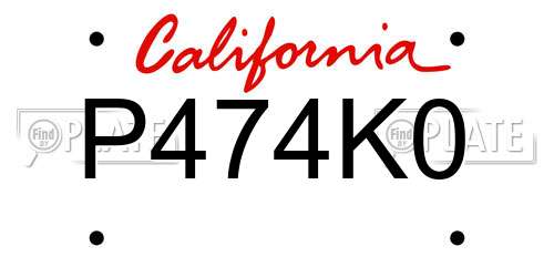 P474K0 California License Plate