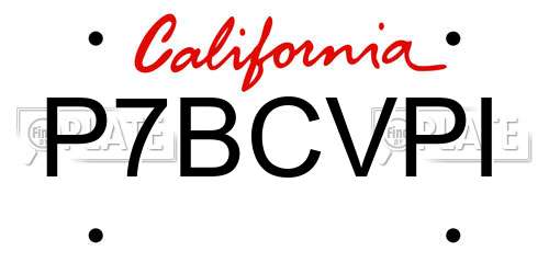 P7BCVPI California License Plate
