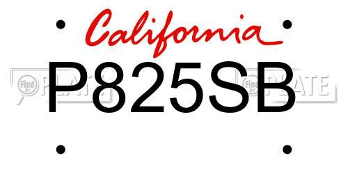 P825SB California License Plate
