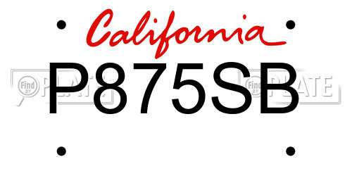 P875SB California License Plate