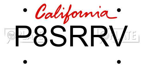 P8SRRV California License Plate