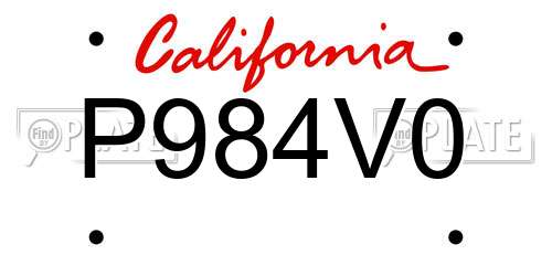 P984V0 California License Plate